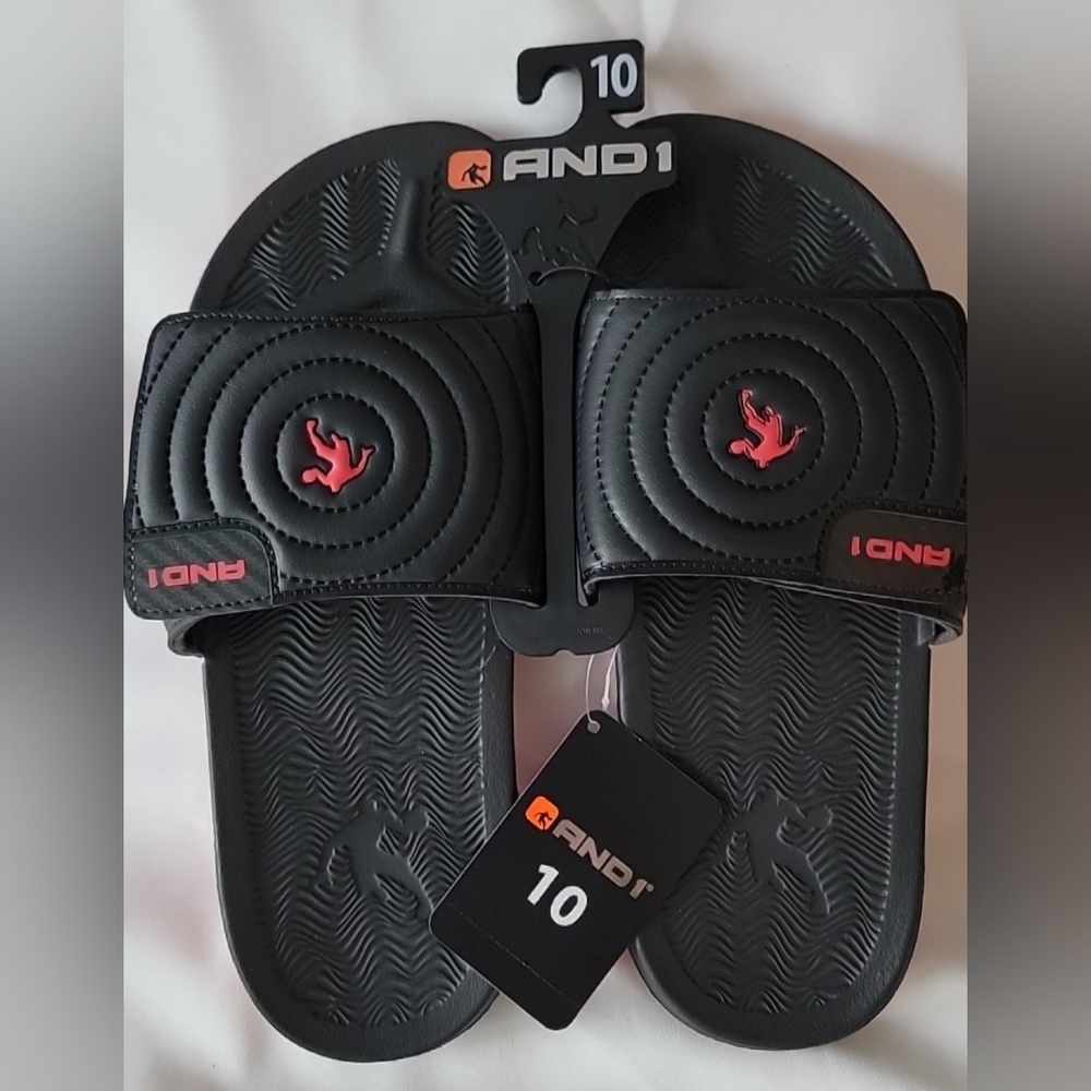 AND1 Black and Red Slide Sandals, Red Bottoms BUY 2 GET 1 FREE! Multiple Sizes!